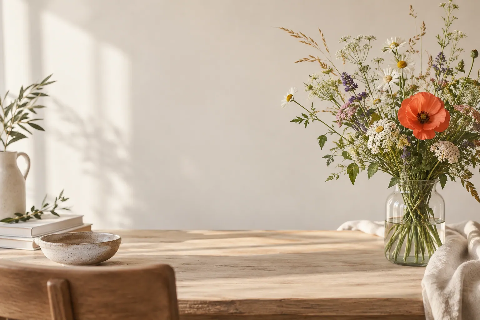 En bukett markblomster i en vase
